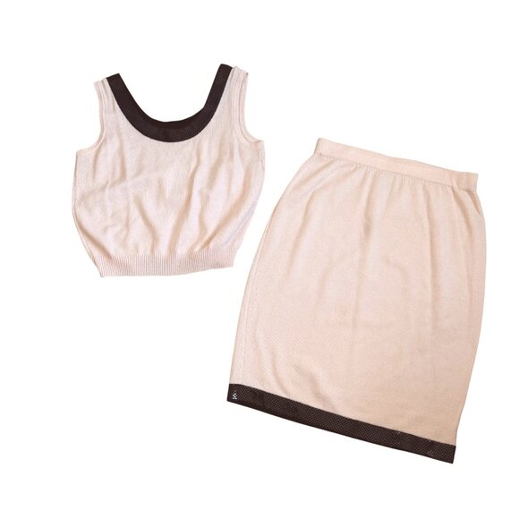 St. John Evening By Marie Gray Black Sequined Sleeveless Knit Top Skirt Pink